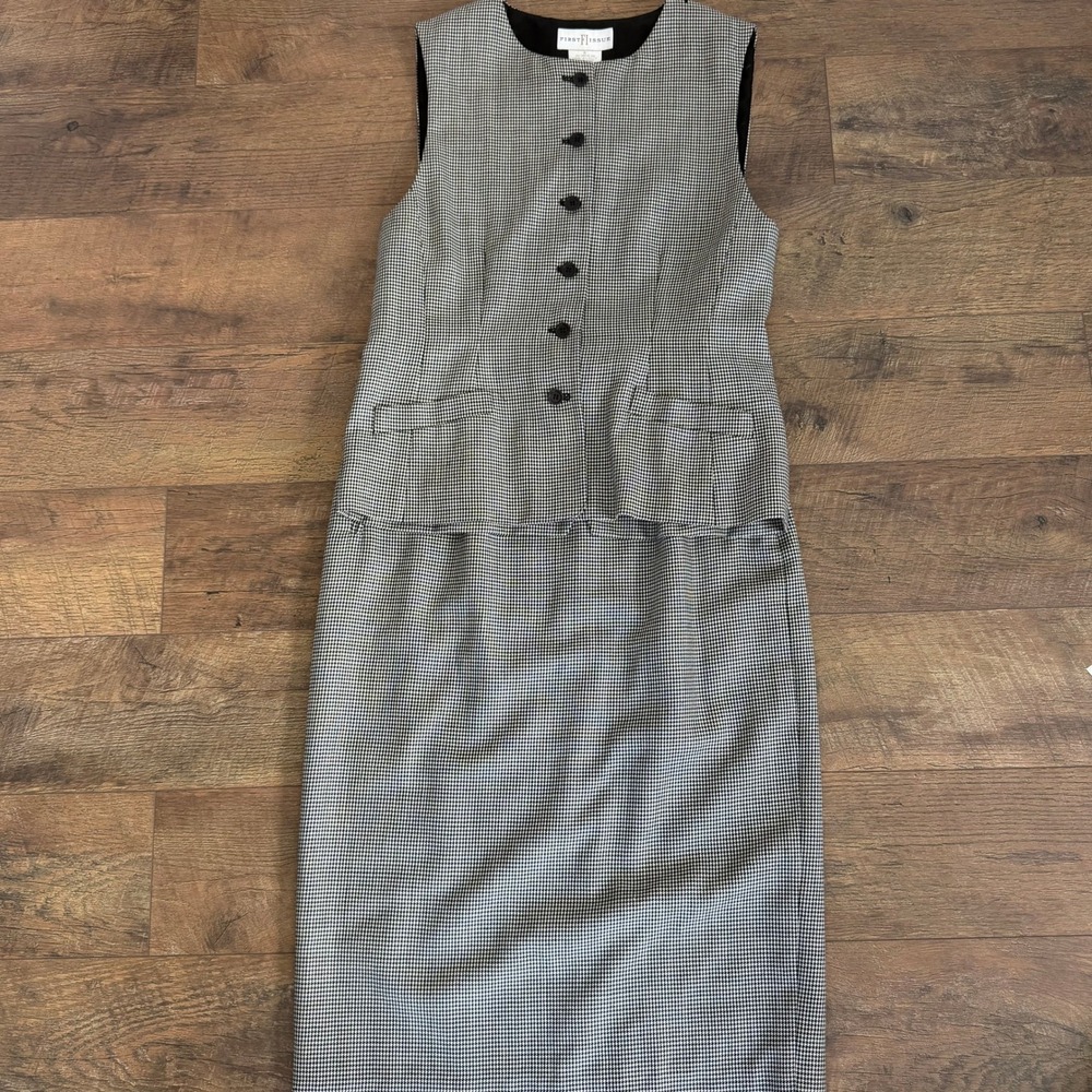 First Issue Vintage Wool Houndstooth‎ Vest (sz Med) and Skirt (sz 12)